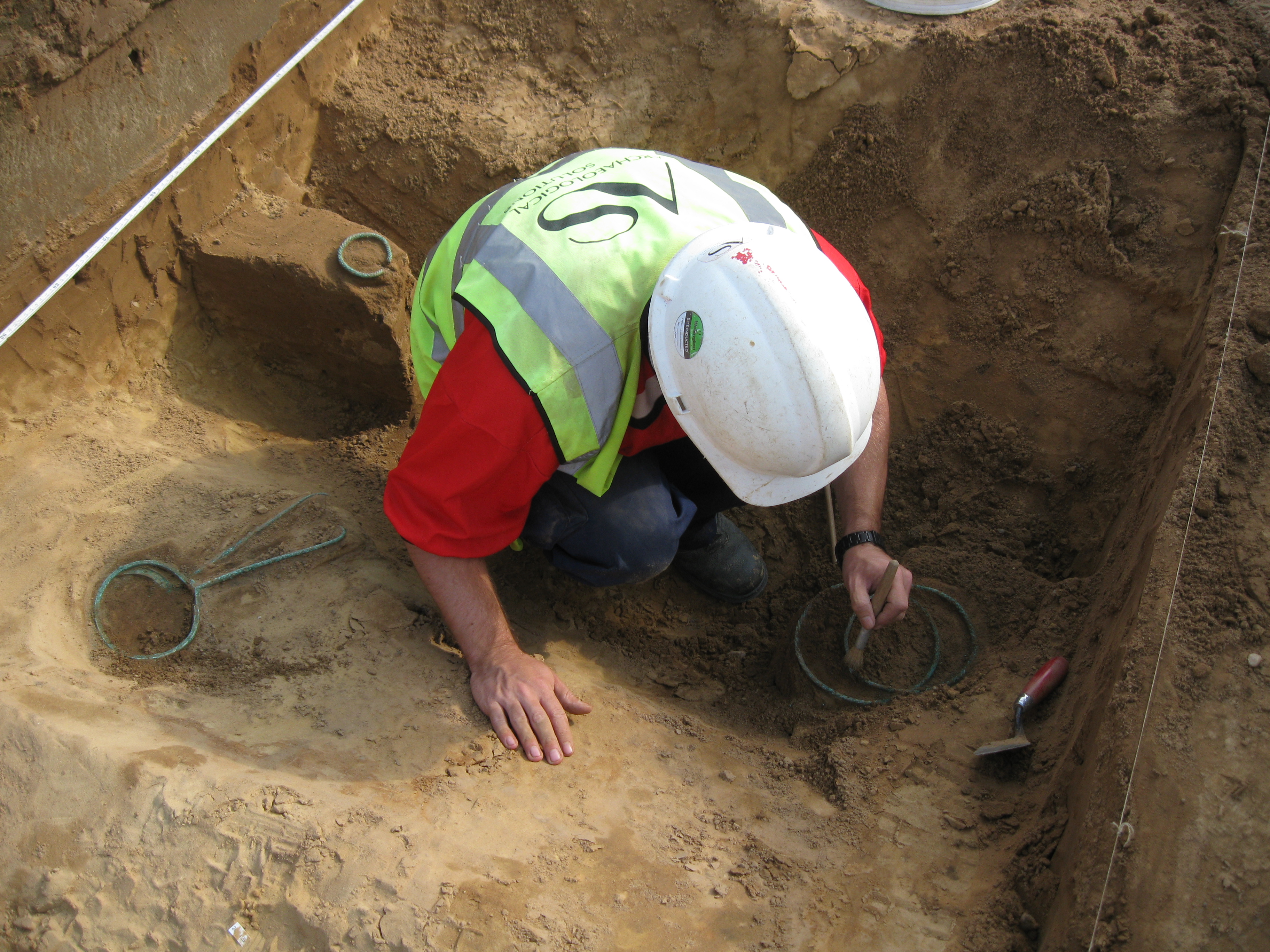 A Bronze Age hoard. During a trial trench evaluation on the Norfolk coast, AS' Field Team recovered two spiral-twisted torcs, a spiral-twisted bracelet and two quoit-headed pins. These artefacts belong to the Taunton phase of the middle Bronze Age which dates them to 1400-1250 BC